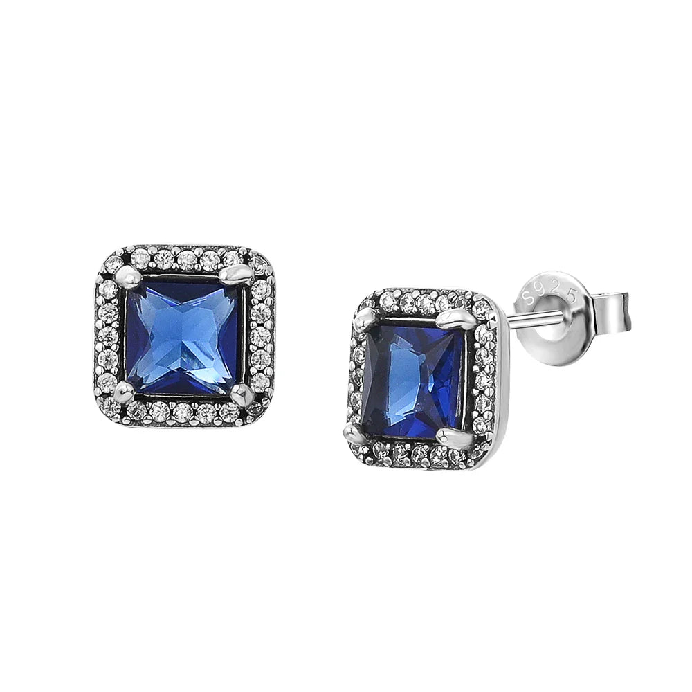 Christmas Gift Hot Selling 925 Silver Blue Stone Flower Stud Earrings Fit Women's Festival Exquisite Charm Jewelry Gifts