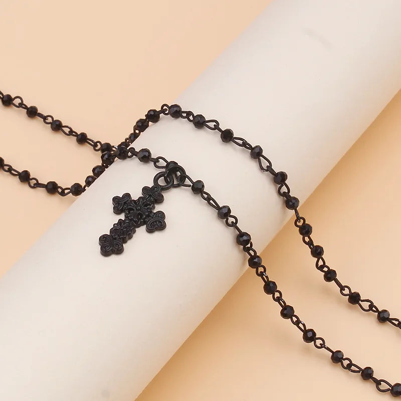 2Pcs/Pack necklace Set cross Crystal Necklace Female Retro Sweet Cool Style Double Layer Pendant Collarbone Chain Jewelry