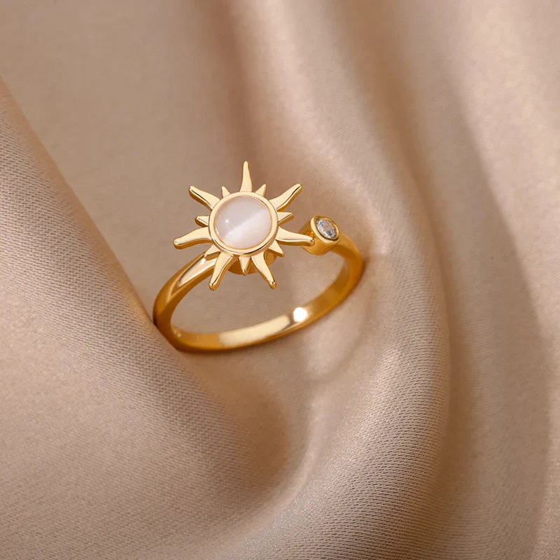 Anti Stress Anxiety Ring For Women Stainless Steel Sun Pendant Spinner Fidget Finger Rings 2024 Fashion Birthday Jewelry Gift