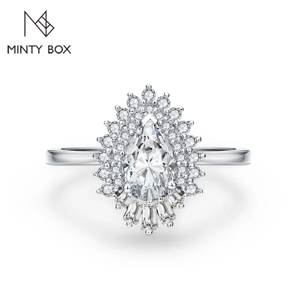 MINTYBOX Pear Shape S925 Silver D VVS1 Moissanite Diamond Rings For Women 18K GOLD Plated Engagement Fine Jewelry Certificated