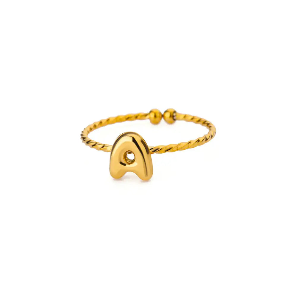 Cute Chunky Initial Letter Rings For Women Gold Color Stainless Steel A-Z Letter Adjustable Ring Aesthetic Wedding Jewelry Gift