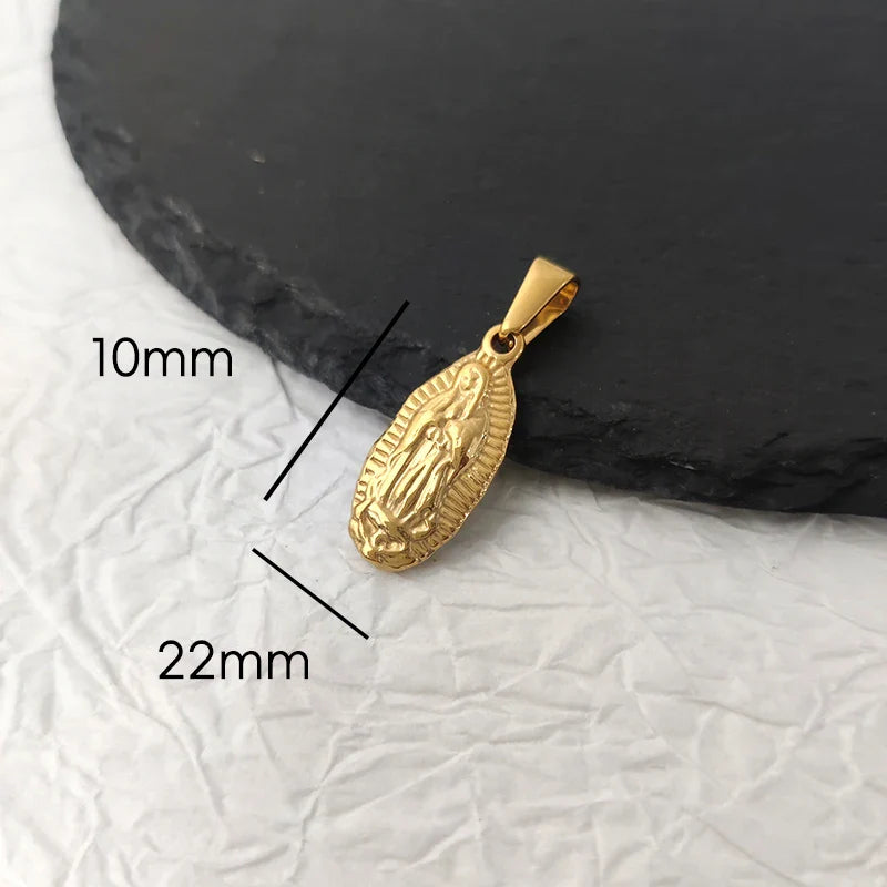 Virgin Mary Saint Michael Cross Prayer Pendant Necklace Gold Stainless Steel Religious Pendants Catholic Women/Men Jewelry