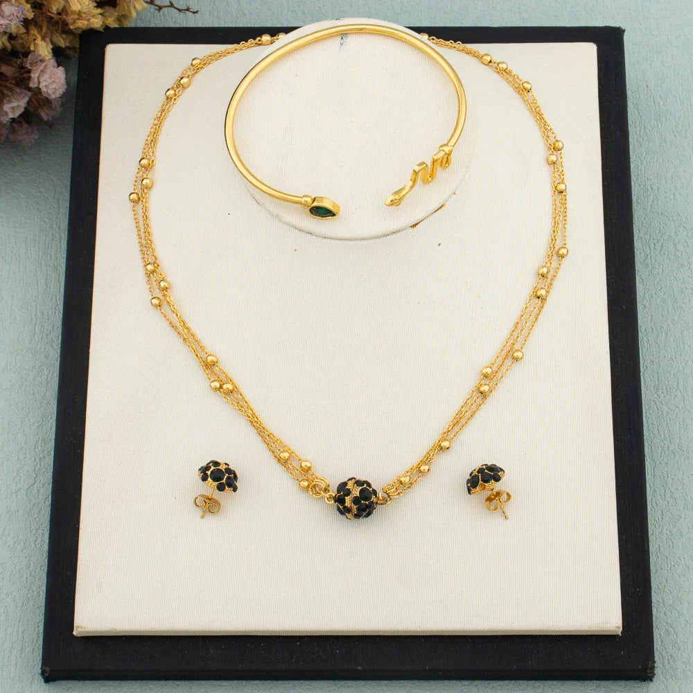 Crystal Earrings Bracelet Pendant Jewelry Set Gold Plated Necklace Elegant Women Fashion Trendy Bohemia Luxury Party Gift Bride