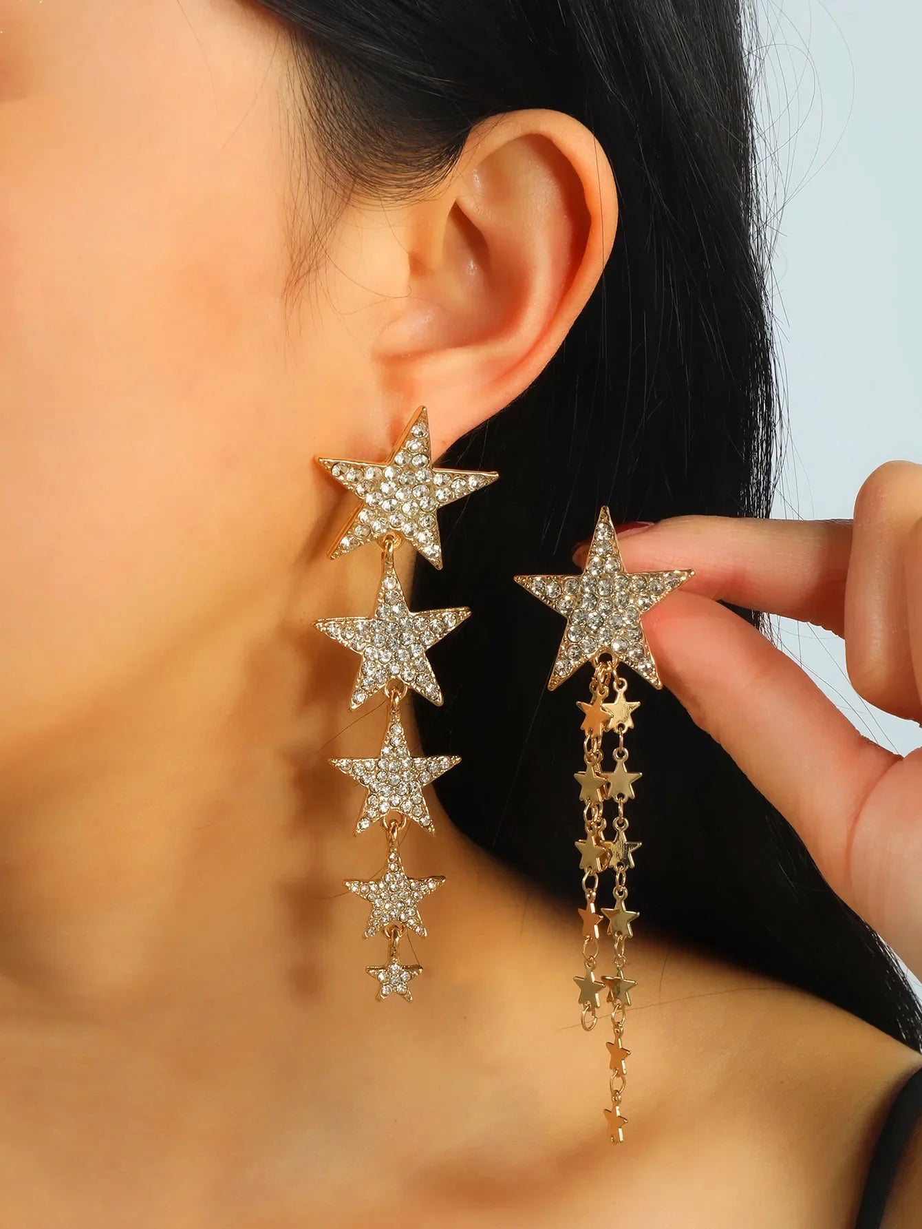 Vintage Long Star Dangle Earrings for Women Trendy Metal Golden Silver Color Punk Statement Dangle Earrings Party Jewelry
