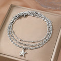 woiwoi Stainless Steel Anklet Starfish Triple Stacking Chain Light Luxury Fashion Elegant Ladies Anklet Jewelry Party  Match