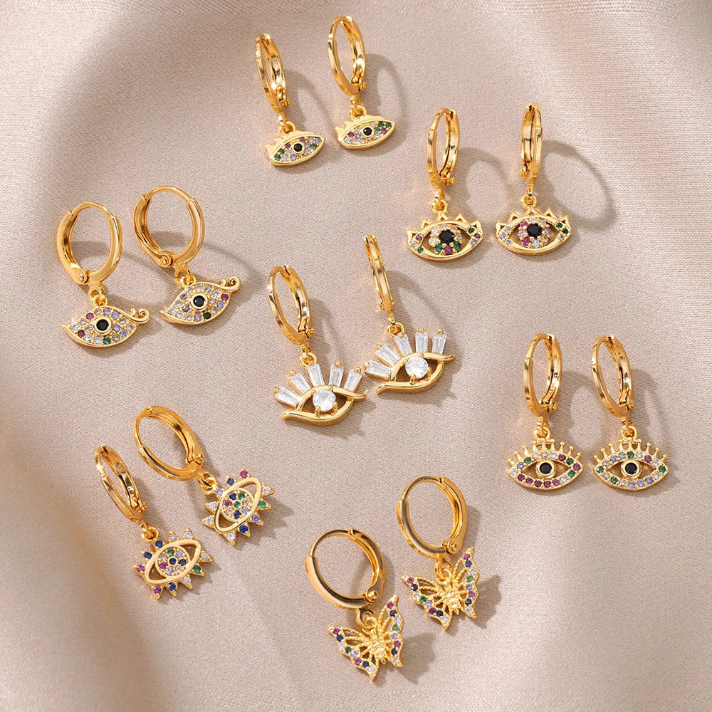 New in Zircon Evil Eye Earrings For Women Gold Color Stainelss Steel Earring Wedding Aesthetic Vintage Jewelry Gift brincos