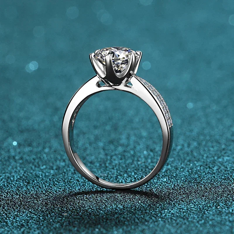 NeeTim 0.5ct 1ct Moissanite Engagement Ring Women Proposal Rings S925 Sterling Silver with White Gold Plated Wedding Band