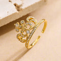 NEWBUY 2025 Trendy Gold Color Crown Charm Finger Rings Open Design Adjustable Shiny CZ Zircon Wedding Jewelry Female