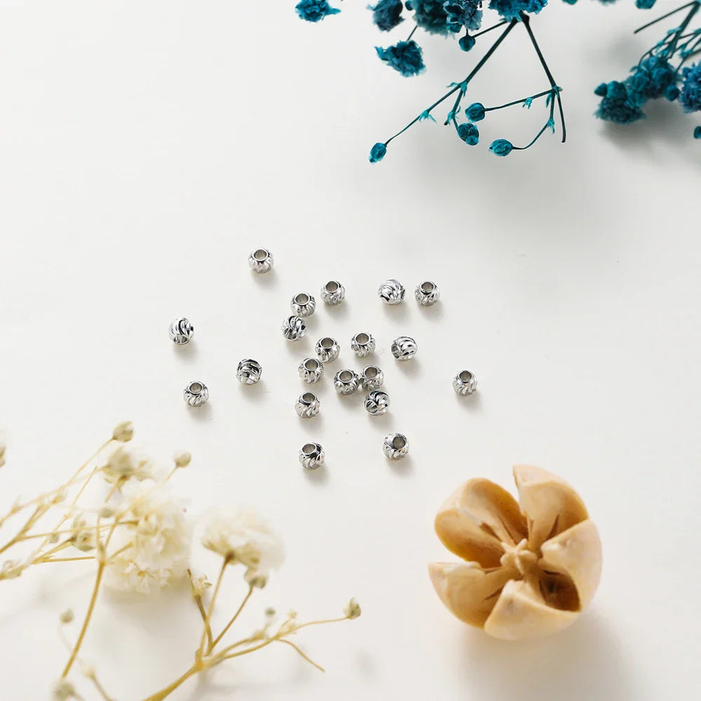 50pcs DIY Jewelry Accessories 14K 18K Gold Plated Striped Cut Flower Beads 2.5 3 4 5 6mm Spacer Beads Bulk Hand Beading Material