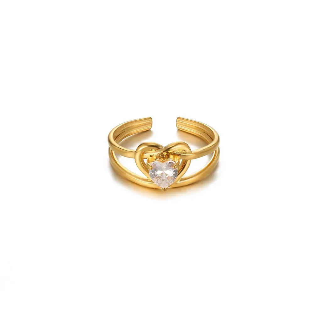 Punk Red Zircon Heart Rings for Women Stainless Steel Gold Color Cheap Open Ring 2025 New Fashion Wedding Couple Jewelry Gift