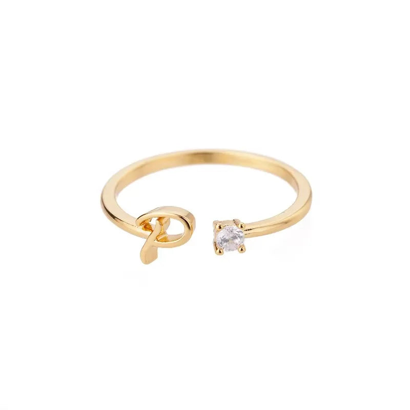Zircon Tiny Initial Letter Rings For Women Stainless Steel A-Z Letters Adjustable Ring Female Christmas Aesthetic Jewelry Gift
