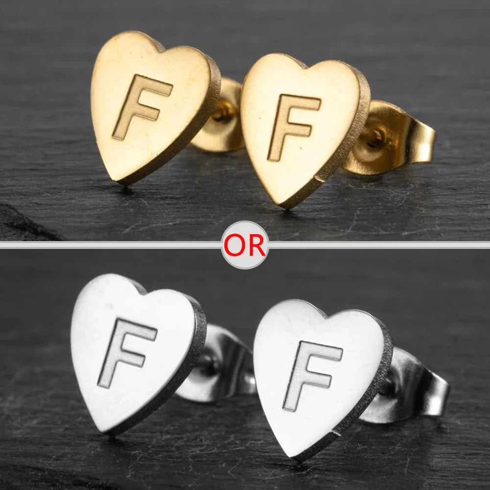 100% Stainless Steel A-Z Initial Earrings for Women Girls Personalize Letter Name Heart Stud Earring Family Jewelry Best Gifts