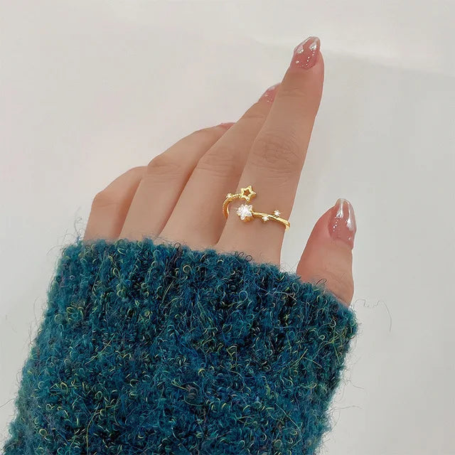 925 Sterling Silver Star Crytal Ring for Women Girl Personality Simple Adjustable Exquisite Jewelry Dropshippipng Gift