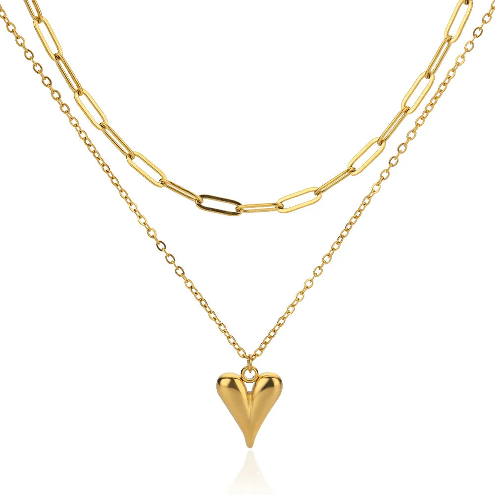 Geometric Heart Necklaces For Women Stainless Steel Gold Color Snake Chain Heart Necklace Aesthetic New Wedding Jewelry Gift