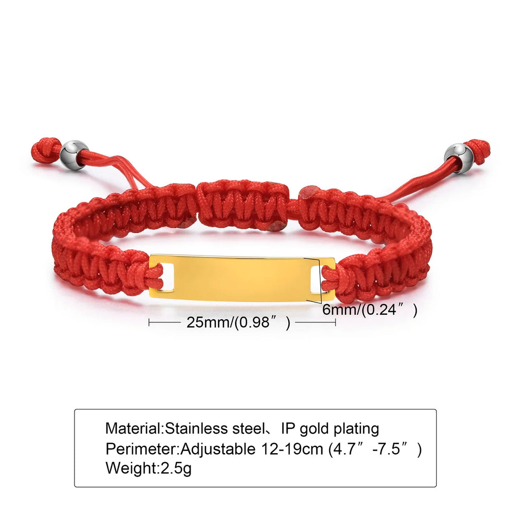 Personalized Name Bracelet for Girl Boy Child, Adjustable Braided Rope Custom ID Tag Bracelet, Engrave Birthday Christmas Gift