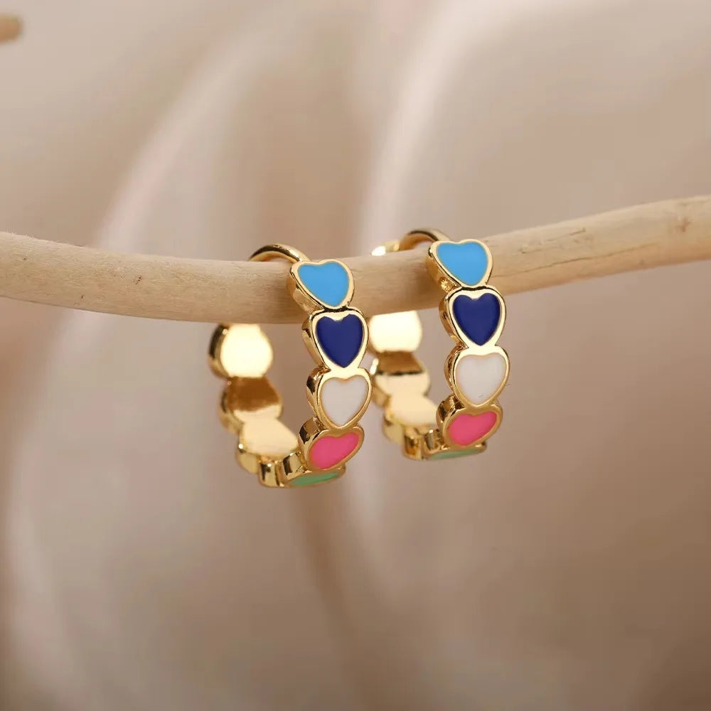 Stainless Steel Irregular Heart Texture Stud Earring for Women Gold Color Heart Wedding Aesthetic Earring Jewelry Accessories