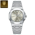 POEDAGAR Trendy Casual Wristwatch For Men Week Date Stainless Steel Man Watch Luminous Waterproof Luxury Quartz Men Watches+Box