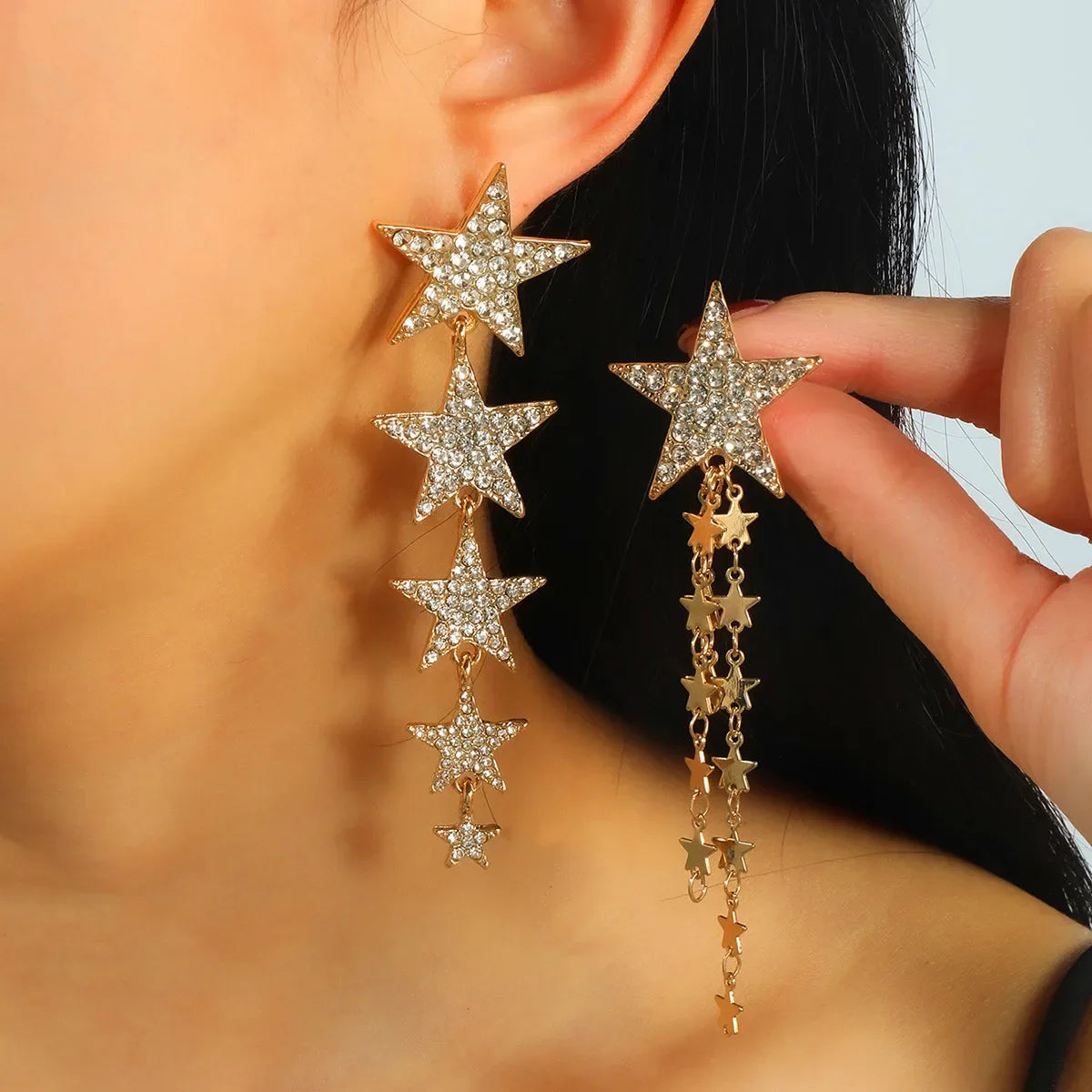 Vintage Long Star Dangle Earrings for Women Trendy Metal Golden Silver Color Punk Statement Dangle Earrings Party Jewelry