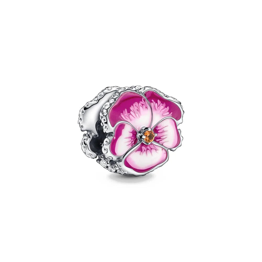 European New 925 Sterling Silver Spring New Pink Flower Ballon Cat Diy Beads Charm Fit European S925 Bracelet Bangles