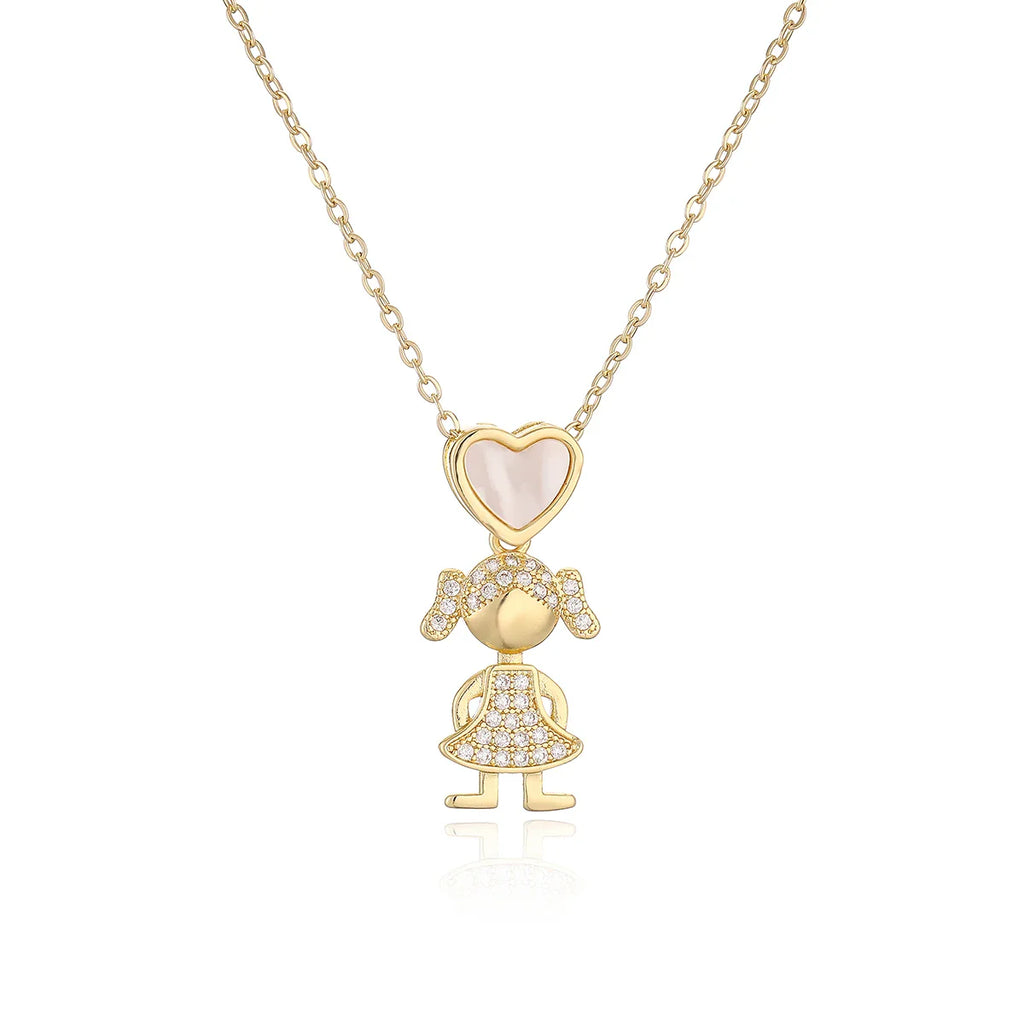 NEWBUY Delicae Gold Color Heart Boy & Girl Pendant Necklaces For Women Shiny CZ Inlay Jewelry Mother's Day Gift