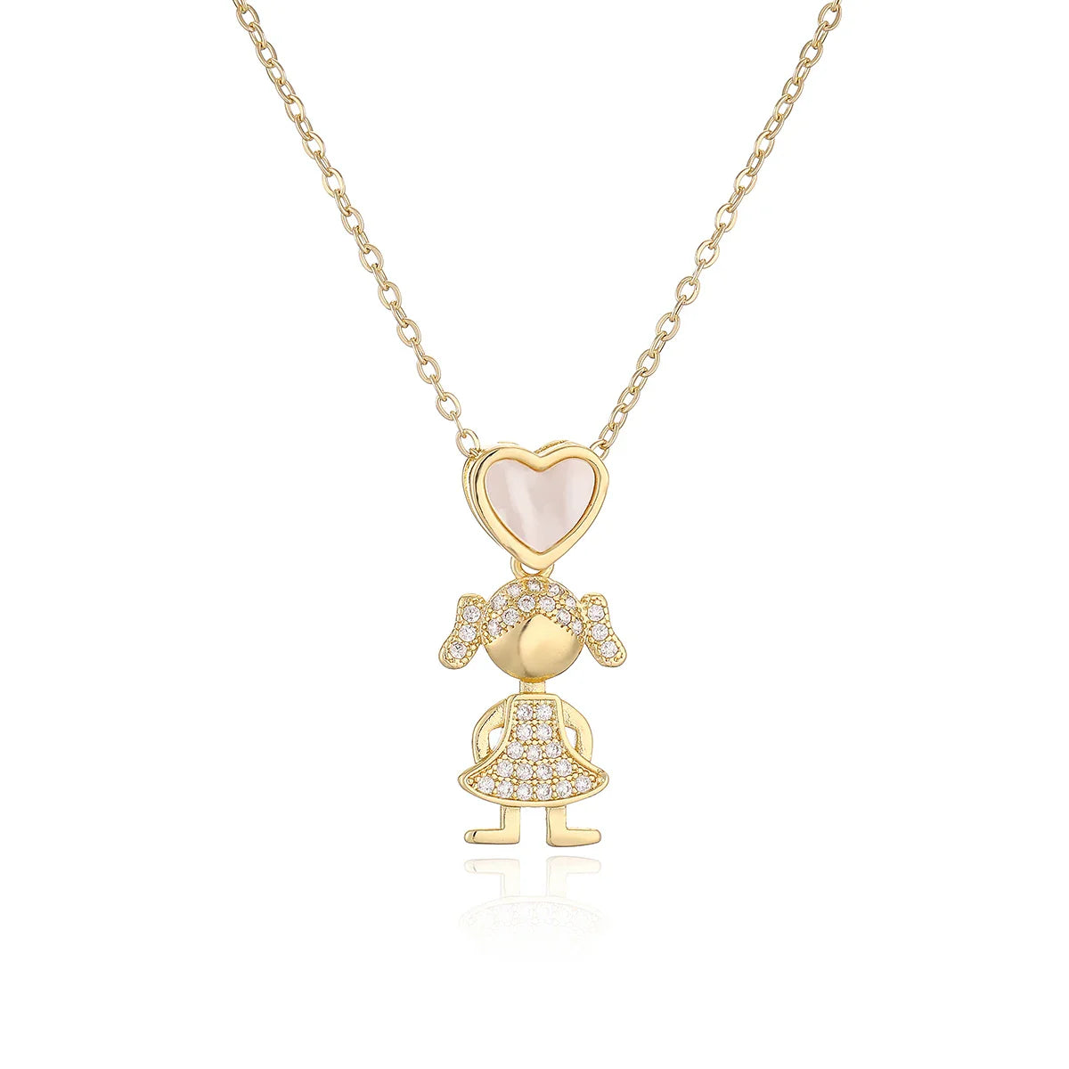 NEWBUY Delicae Gold Color Heart Boy & Girl Pendant Necklaces For Women Shiny CZ Inlay Jewelry Mother's Day Gift