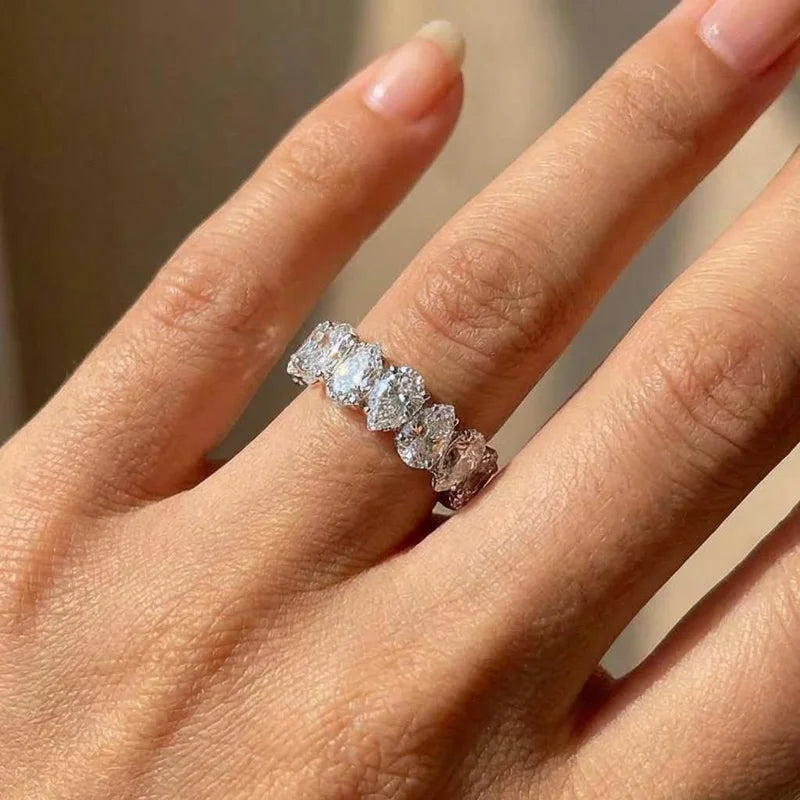 925 Sterling Silver Pear Cubic Zircon Promise Rings for Women Fashion Luxury Wedding Band Accessories Female Jewelry Gift