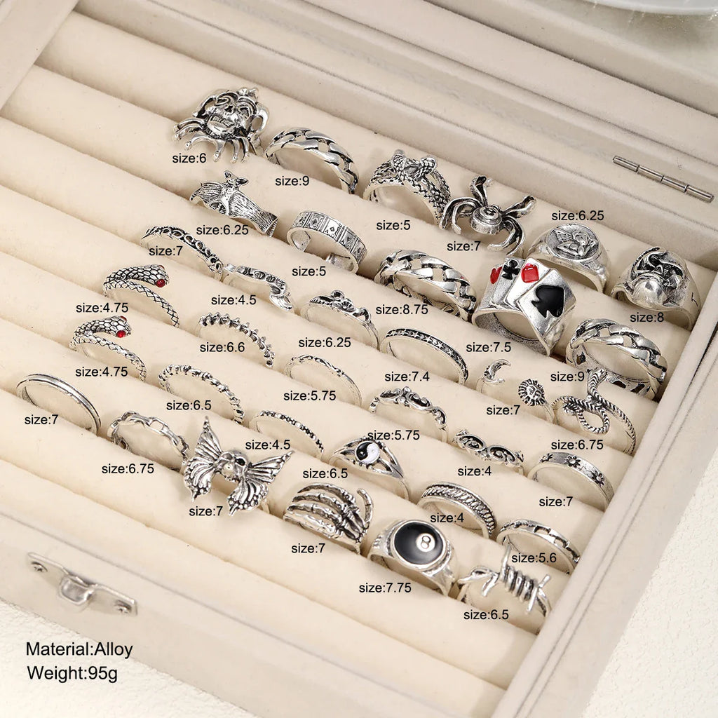 35 Pcs Gothic Ring Set for Men Women Trendy Joker Face Devil Smile Face Finger Ring For Daily Outfits Party Accessories Gifts