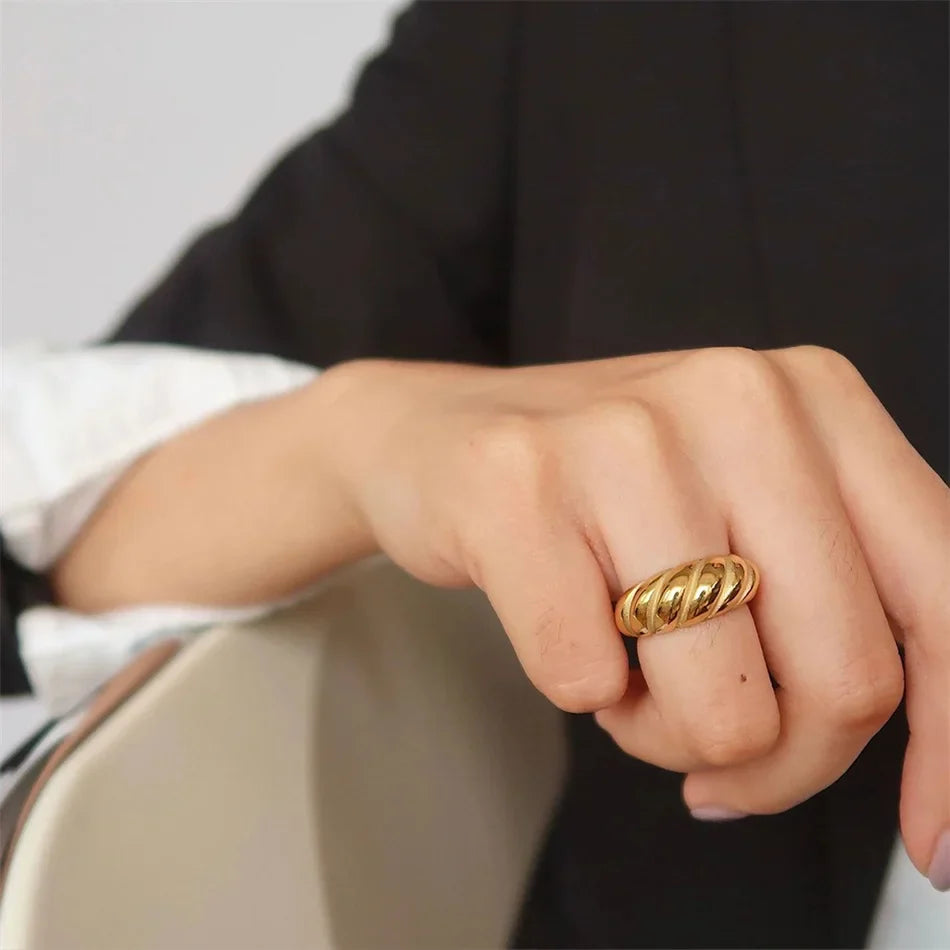 SUNIBI Stainless Steel Ring for Women And Men Classic Gold Color Simple Fashion Style Texture Rings Couple Wedding Jewelry