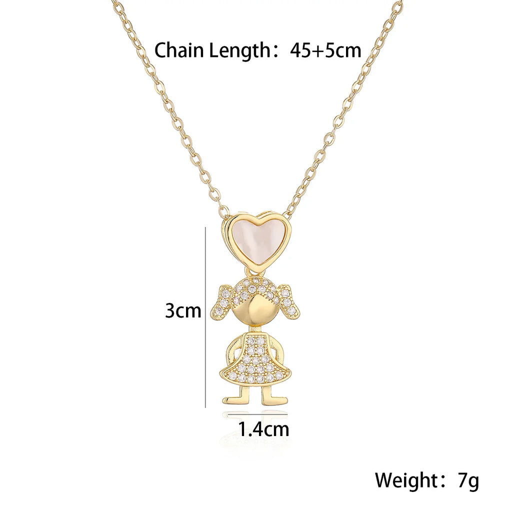 NEWBUY Delicae Gold Color Heart Boy & Girl Pendant Necklaces For Women Shiny CZ Inlay Jewelry Mother's Day Gift