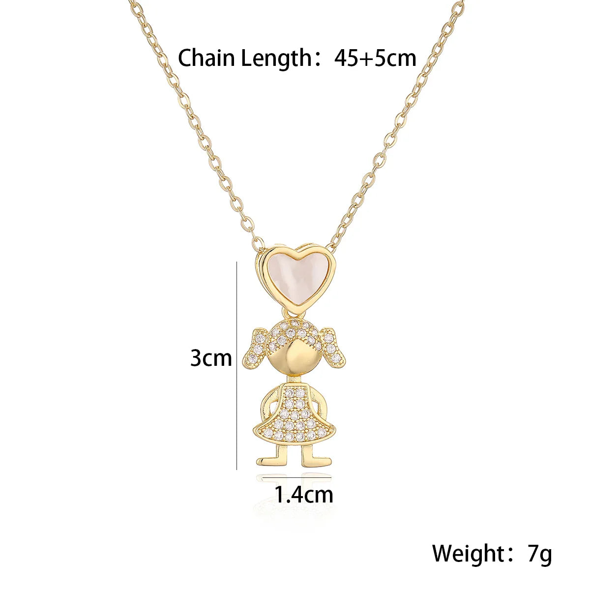 NEWBUY Delicae Gold Color Heart Boy & Girl Pendant Necklaces For Women Shiny CZ Inlay Jewelry Mother's Day Gift