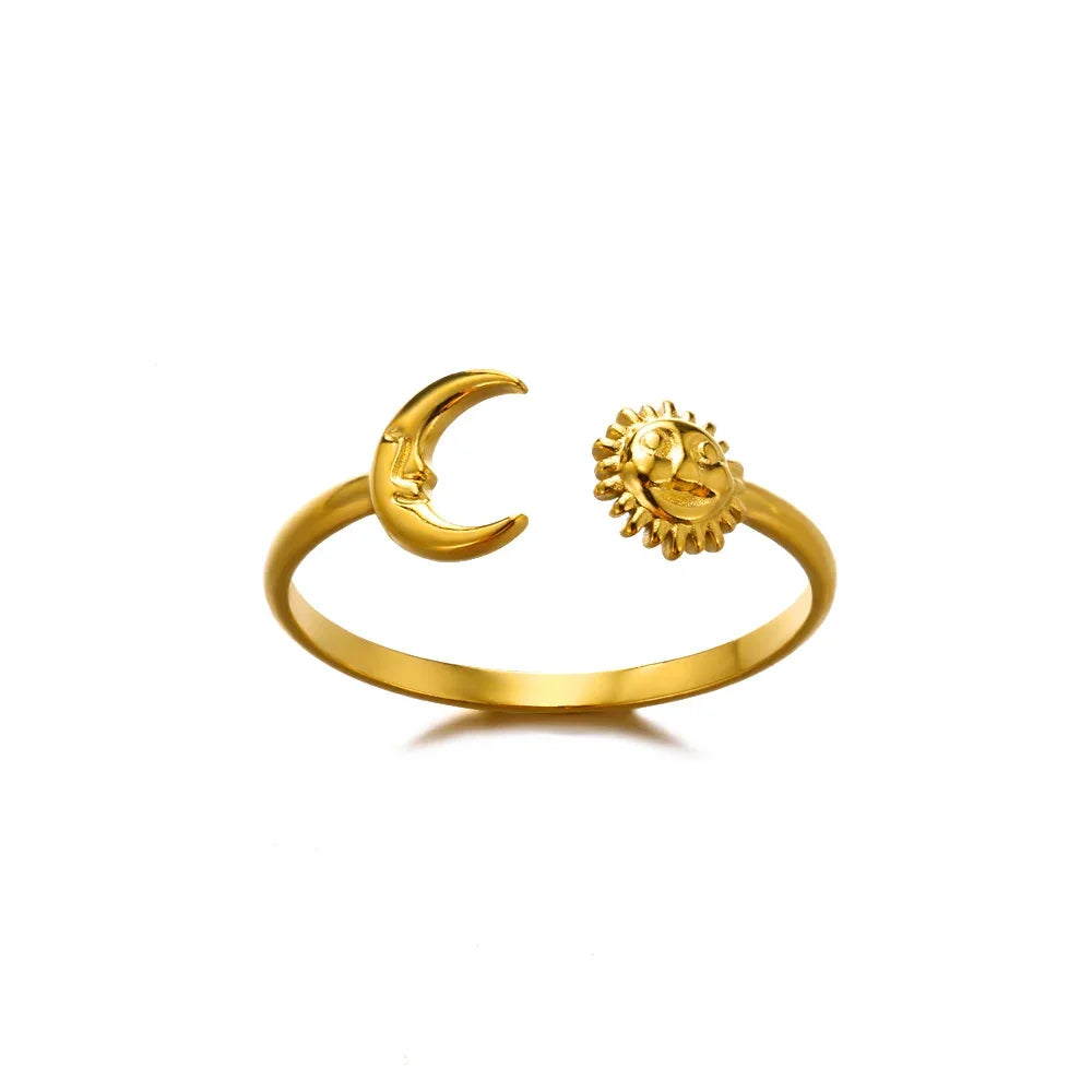 Elegant Stainless Steel Big Bloom Flower Rings For Women Gold Color Sun Starfish Open Ring Finger Jewelry Wedding Her Gift Punk
