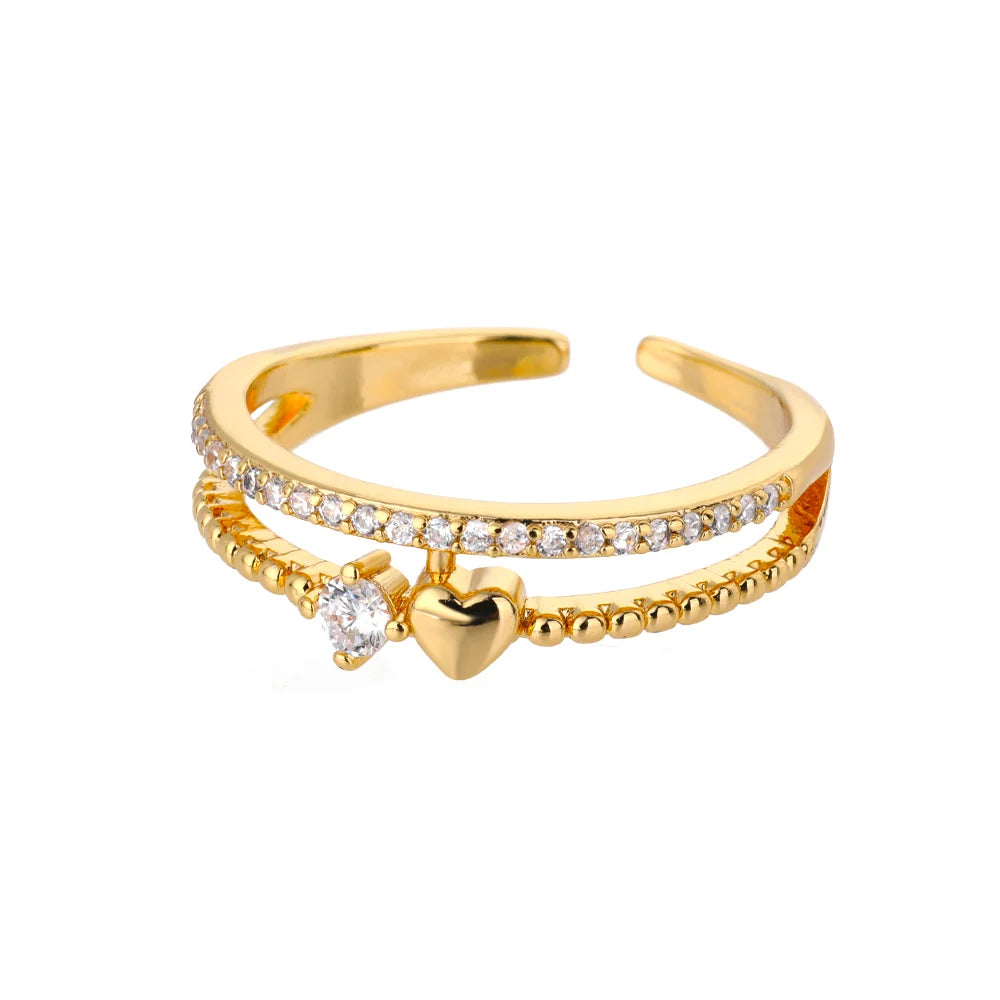 Zircon Heart Rings For Women Stainless Steel Gold Color Geometric Open Finger Ring Fashion Wedding Aesthetic Jewelry Gift