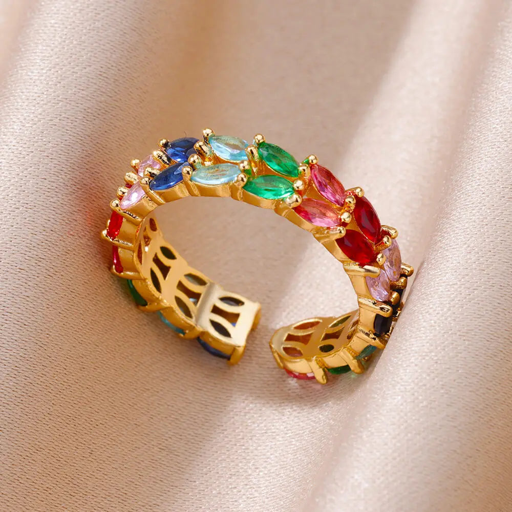 Colorful Zircon Rings For Women Gold Color Stainless Steel Fashion Cubic Zirconia Ring 2023 Trend Aesthetic Wedding Jewelry Gift