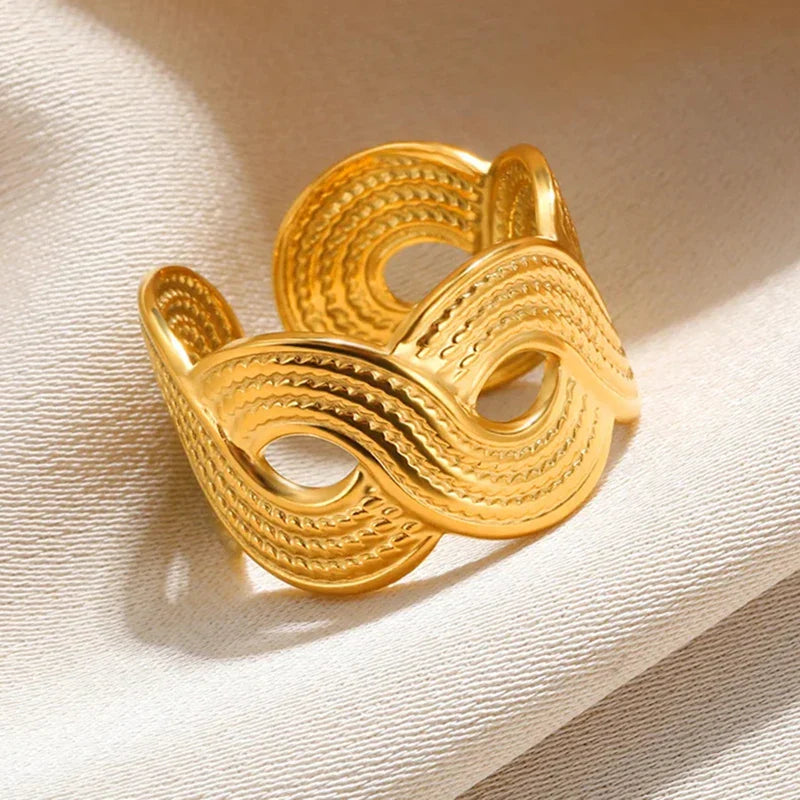 Stainless Steel Flower Rings for Women Gold Color Shell Starfish Multi Layer Hollow Out Ring Fashion Charm Jewelry Wedding Gifts