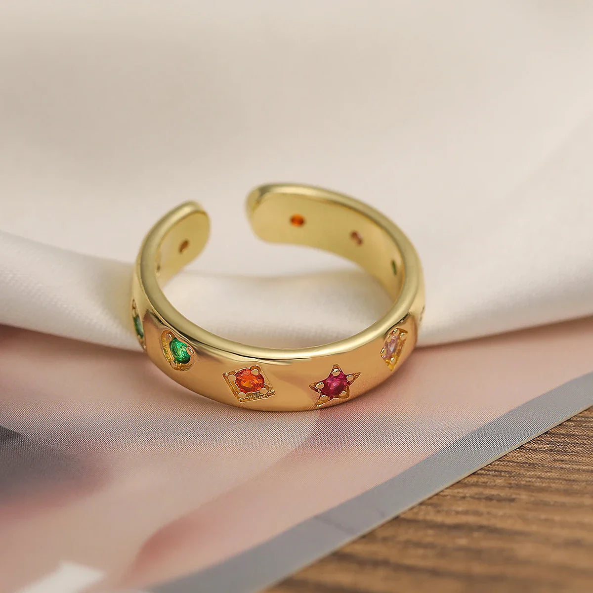 NEWBUY 2024 New Fashion Gold Color Colourful AAA CZ Zircon Inlay Jewelry Open Design Wedding Bands Rings For Women Girl