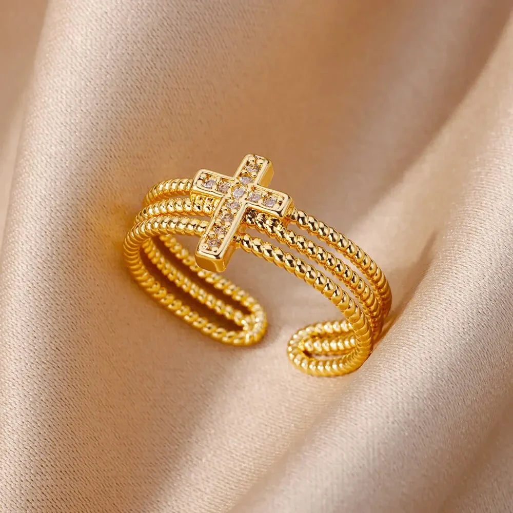 Gold Color Stainless Steel Multi Layer Rings for Women Hollow out Open Finger Ring Fashion Wedding Party Jewelry Gift 2024 New