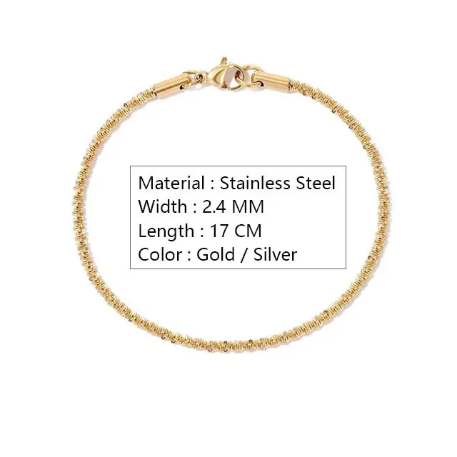 Stainless Steel Chain Bracelet for Women Silver Color Fashion Simple Shiny Minimalist Charm Bracelet Wedding Party Jewelry