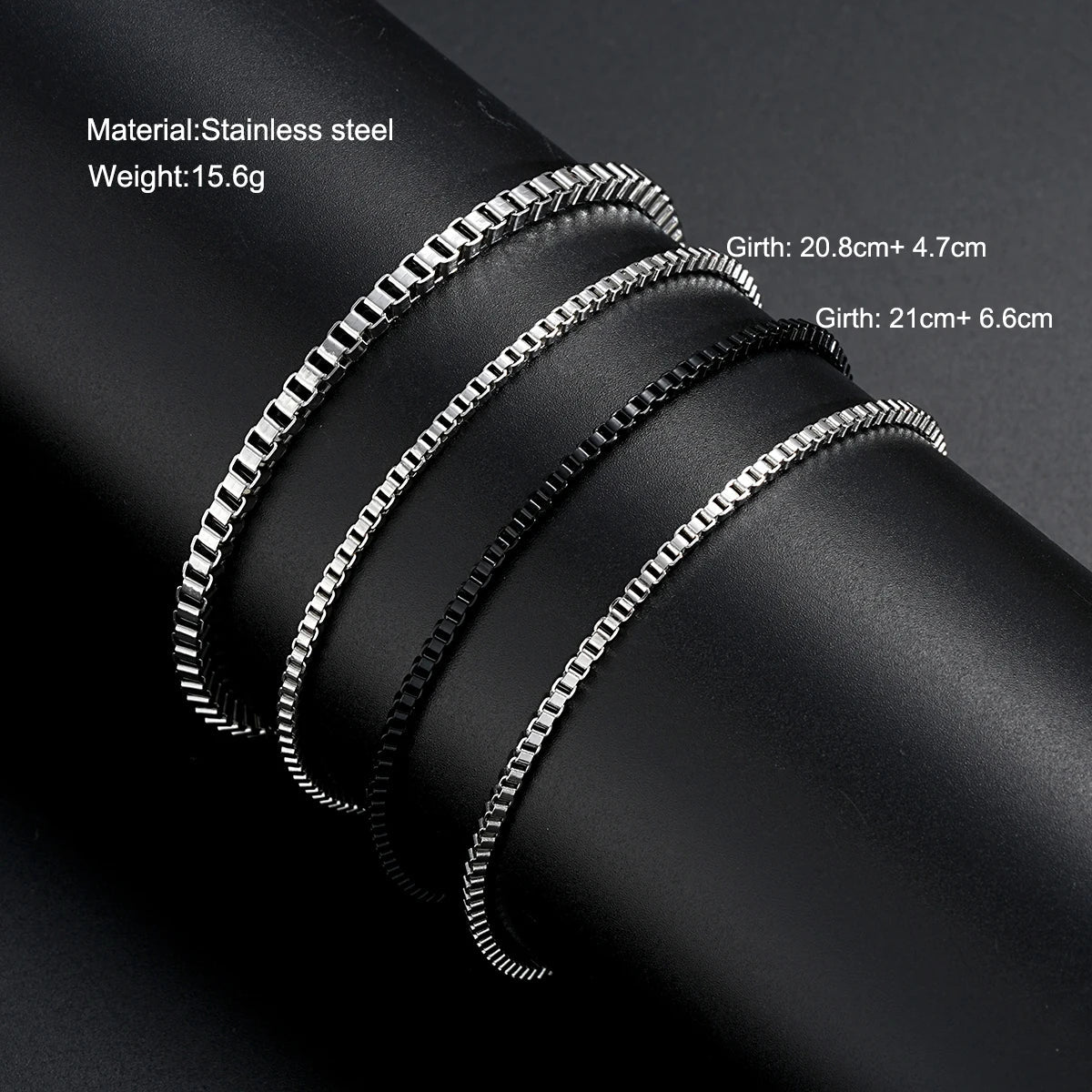 New 4Pcs/Set Vintage Silver Color Box Chain Bracelets for Men Goth Cuban Adjustable Link Charm Bangles Couple Hand Jewelry Gifts