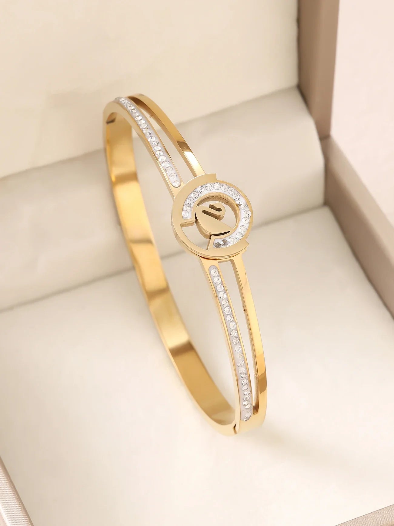 1pc 18K Gold Plated Stainless Steel Stackable Bracelet With Chain And Clover Design, Fashion Style For Women, Suitable For Casua