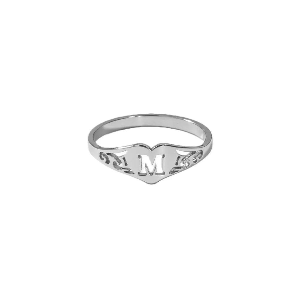 Stainless Steel A-Z Letter Heart Rings For Women Silver Color Hollow Initial Letter Ring Aesthetic Wedding Jewelry Gift
