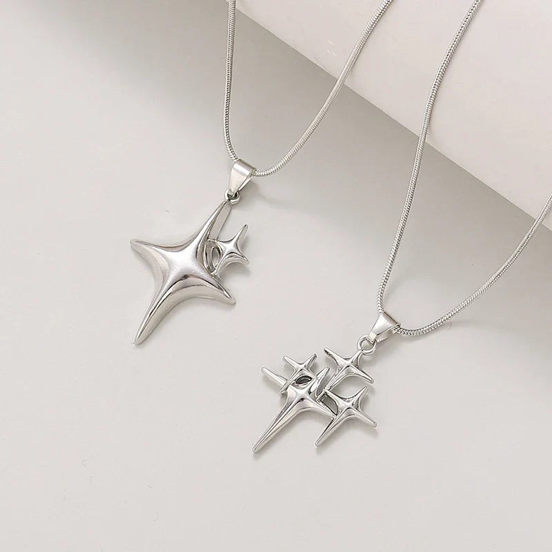 Y2K Simple Choker Necklace Four Pointed Star Necklaces Adjustable Crucifix Pendant Necklace Asterism-Necklace Jewelry