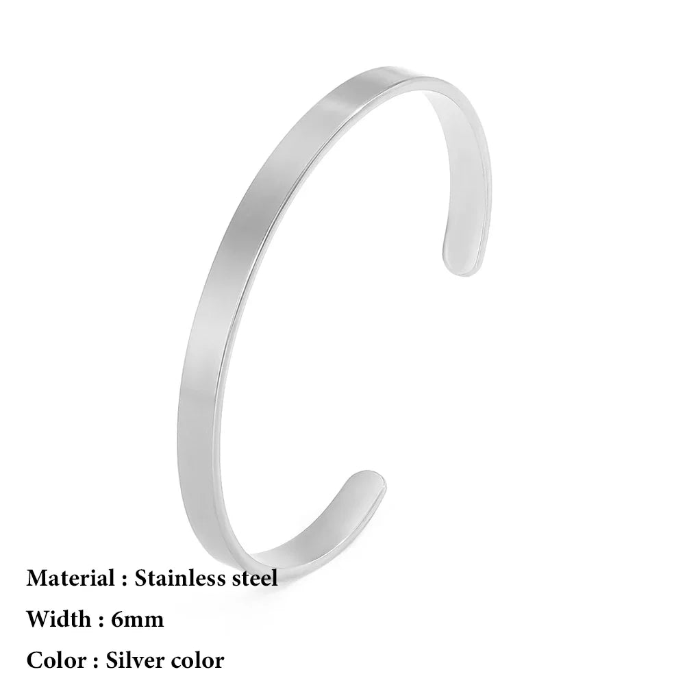 SUNIBI 4mm 6mm Stainless Steel Cuff Gold Color Bracelet Bangle for Women Jewelry Gifts Wholesale Dropshipping