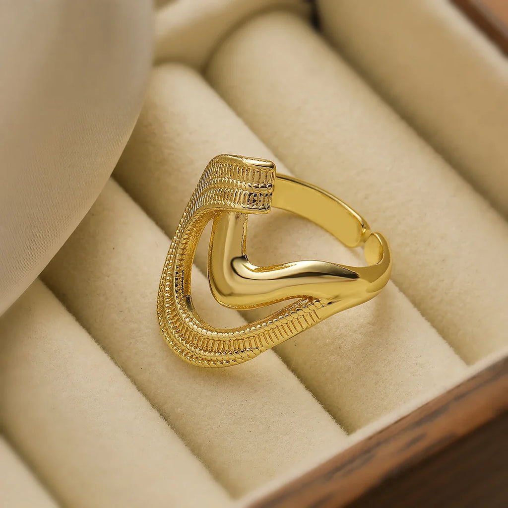 NEWBUY Luxury AAA Cubic Zirconia Inlay Copper Wedding Jewelry Gold Color Statement Geometric Shape Open Design Rings For Women