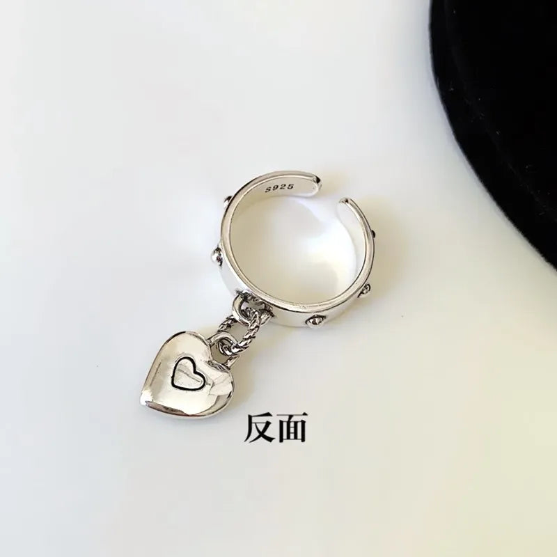 925 Sterling Silver Heart Pendant Adjustable Rings For Women Wedding Luxury Jewelry Wholesale  and