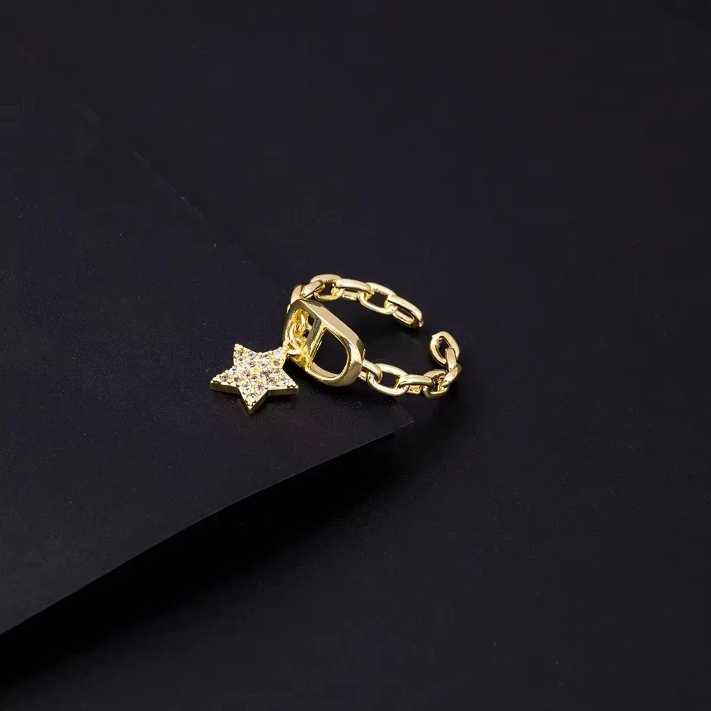 Star Diamond Letter Cd Ring Niche Design Pendant Trendyy Daily Versatile Women's Ring New Open Adjustable Ring