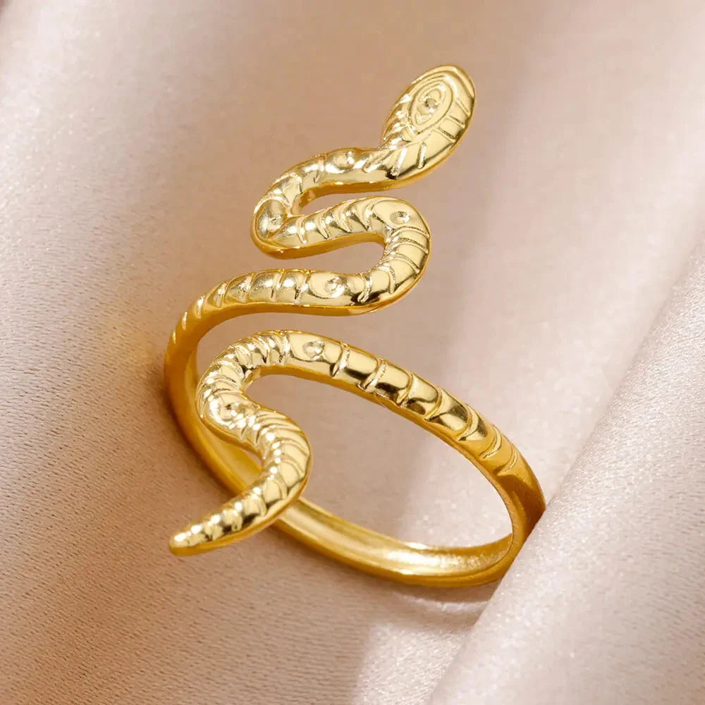 Stainless Steel Snake Rings For Women Men Vintage Gold Color Open Ring 2024 Trend Luxury Gothic Aesthetic Jewelry anillos mujer