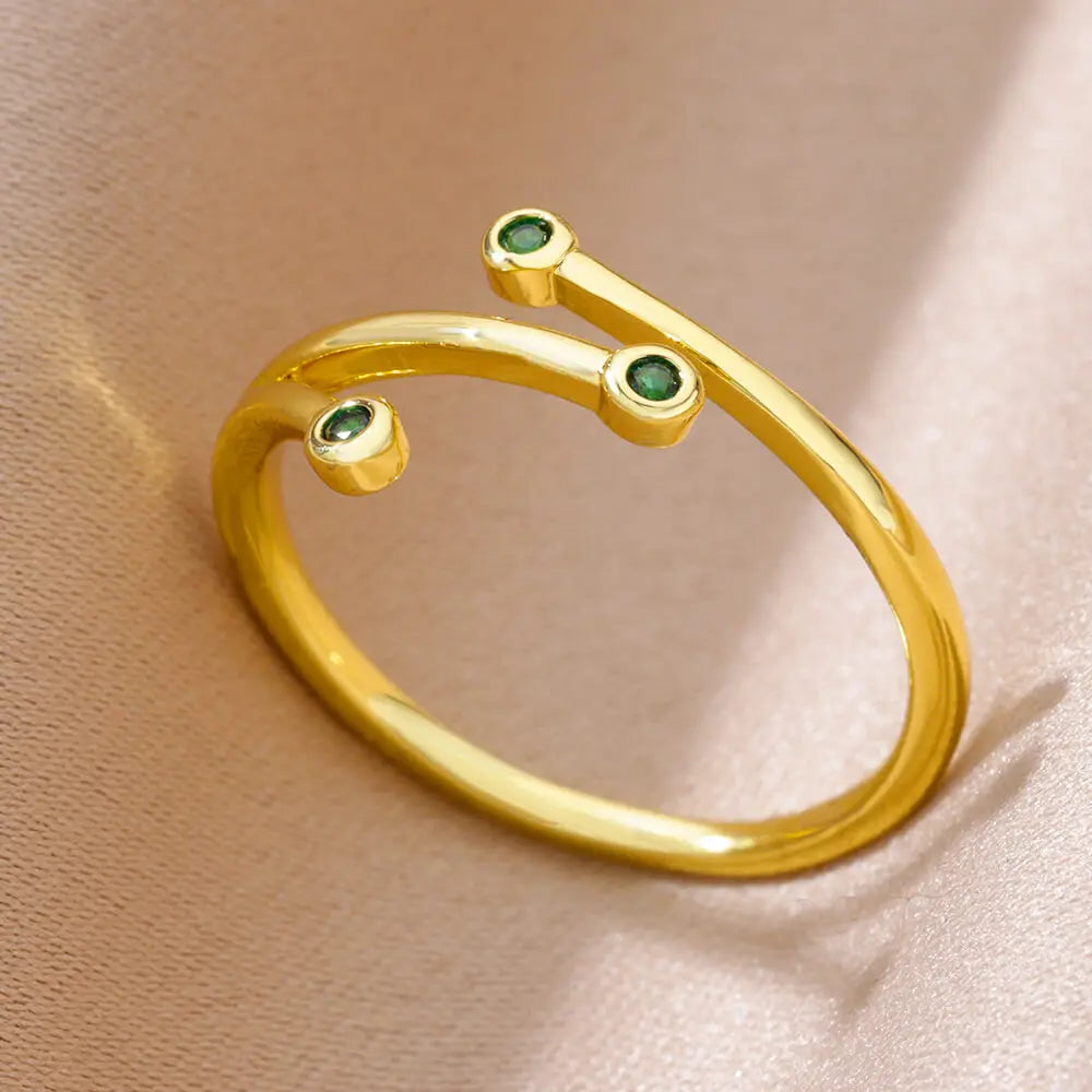 Tiny Green Zircon Round Rings For Women Geometric Stainless Steel Ring Luxury Wedding Christmas Jewelry Gift Free Shipping