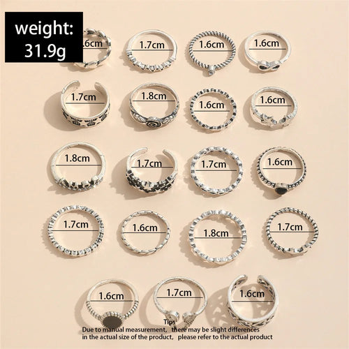 19 PCS Retro Punk Finger Ring Set For Women Vintage Heart Wing Star Gothic Ring Female Fashion Jewelry Accessories