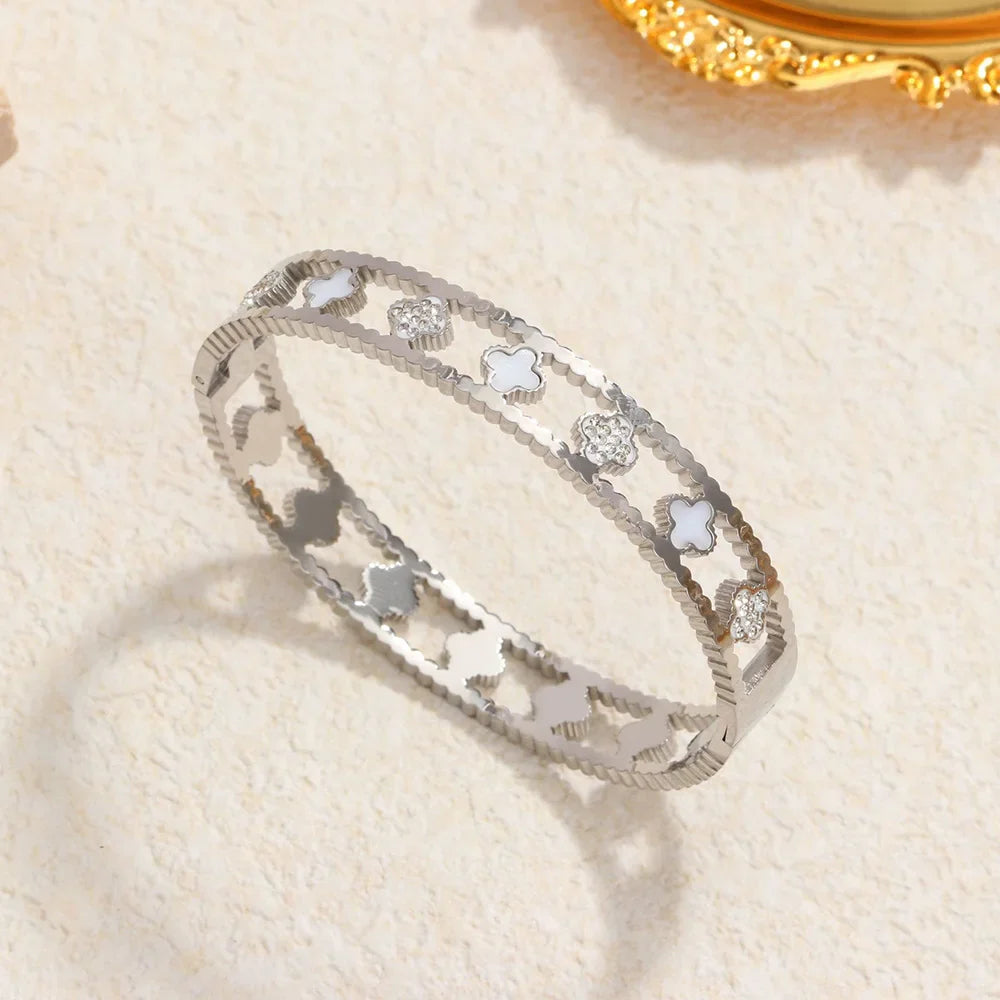 Classic stainless steel zircon enamel women's bracelet, high quality waterproof metal bracelet, wedding party jewelry