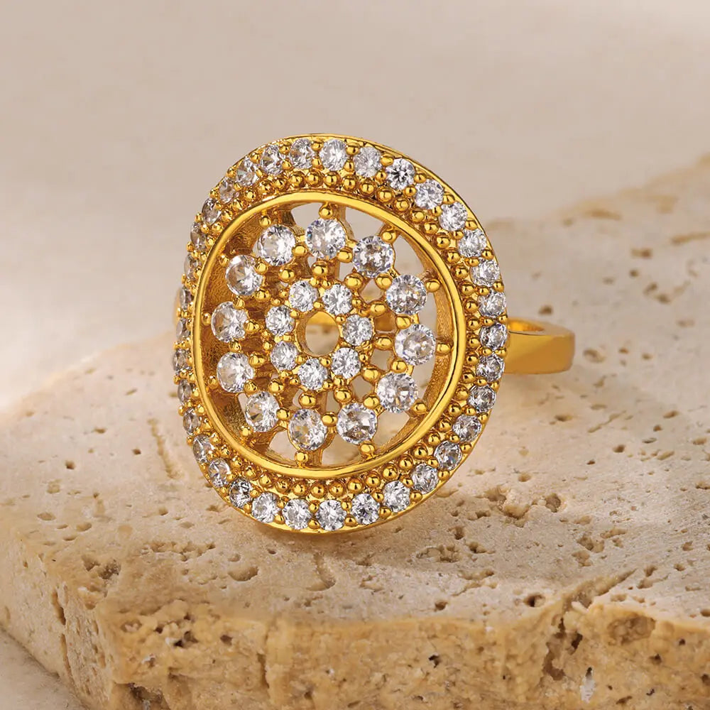 Gold Color Stainless Steel Geometric Rings for Women Zircon Heart Sun Moon Open Ring Fashion Aesthetic Jewelry Wedding Gift